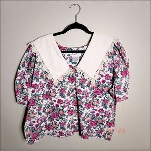 LADY DARIAN vintage floral oversized collar top